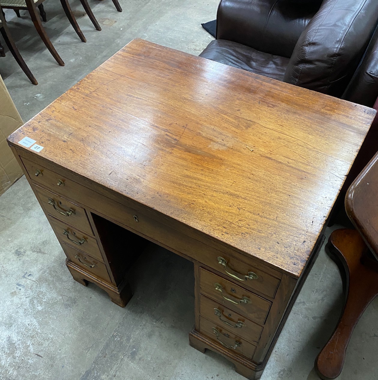 A George III mahogany kneehole desk, width ,depth 65cm, height 79cm